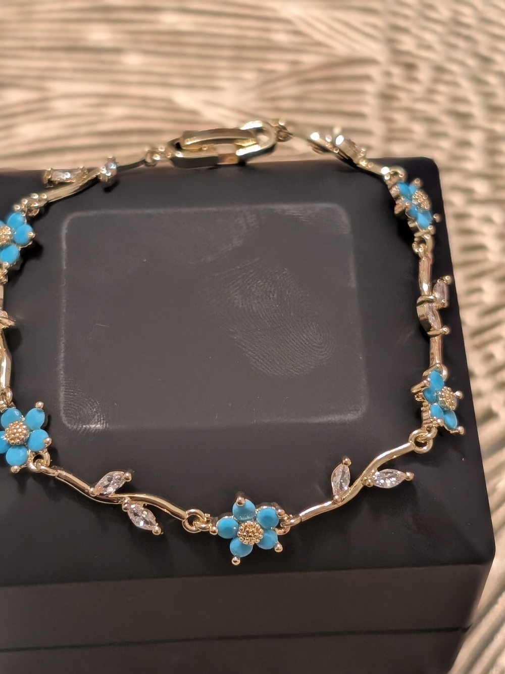 Gold-Tone Bracelet with Turquoise Flower Accents